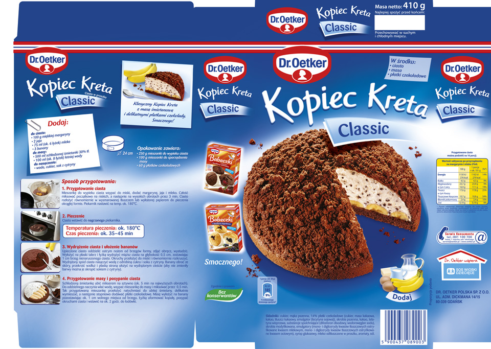 Siatka z grafiką Dr Oetker Kopiec kreta, opakowanie przygotowane do druku