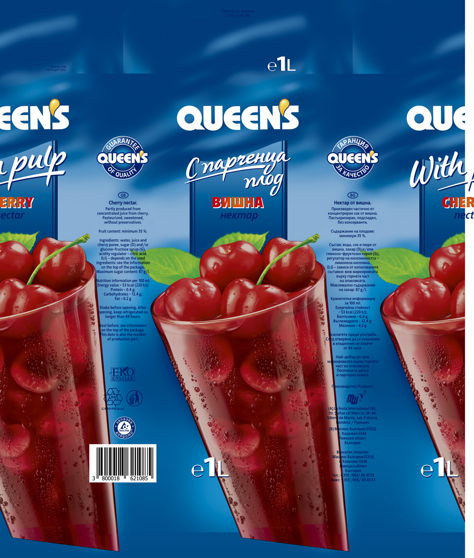 Siatka z grafiką soku Queens, opakowanie Tetra 1L przygotowane do druku